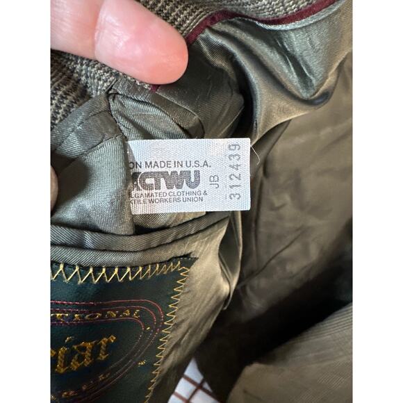 Kuppenheimer 100% wool blazer olive with faint burgundy lines, men’s 44R - Picture 3 of 8